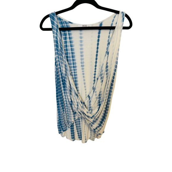 2/$25 MOD Tie-Dye Medium Sleeveless Deep Plunge V neck Rayon & Spandex Blue & Wh - Picture 6 of 12